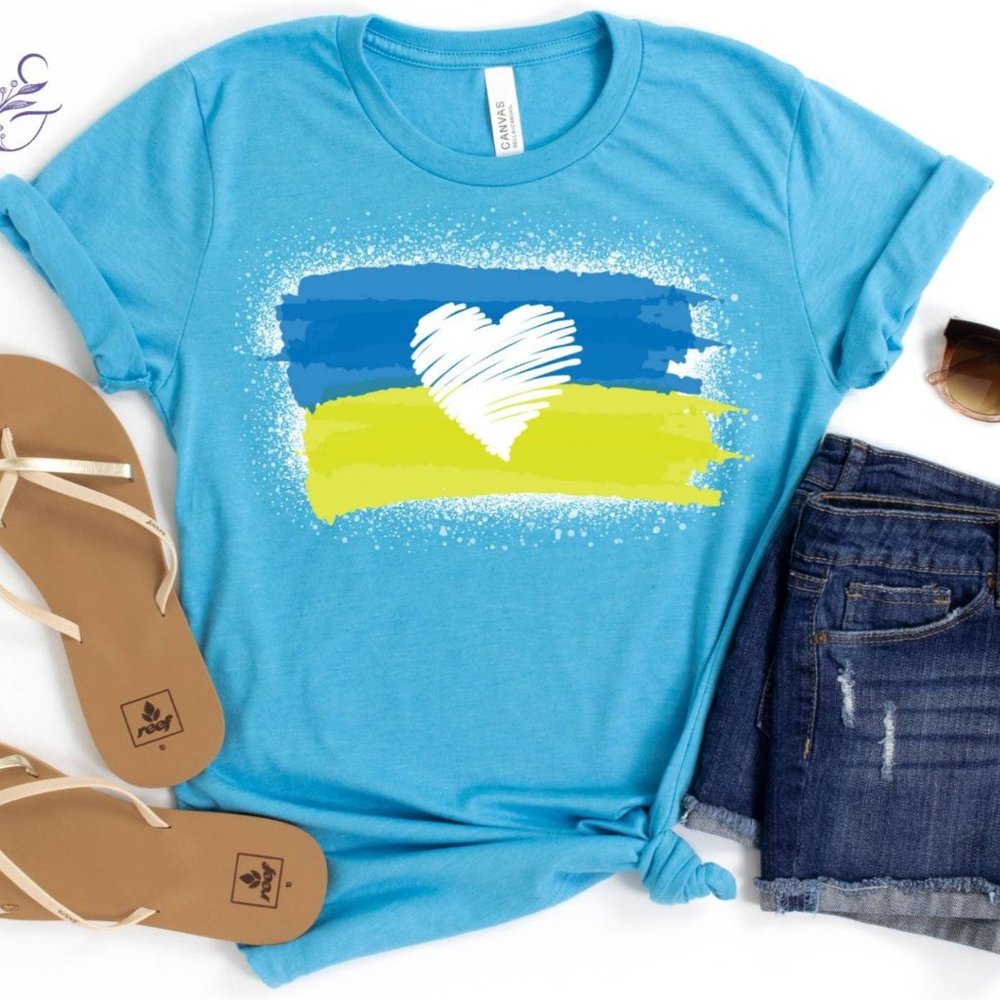 Ukrainian Flag Bleached Shirt, Heart Love Ukraine, Ukraine Peace Shirt, Ukraine